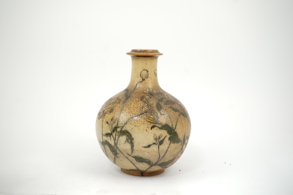 Robert Wallace Martin for Martin Brothers: A salt-glazed stoneware vase decorated with wild flowers